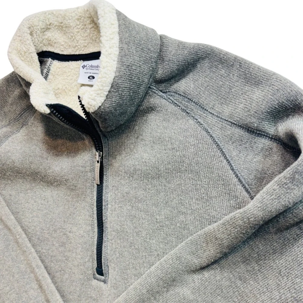 Columbia Mens XL Gray Heather Quarter Zip Sherpa Lined Mock Neck Sweater RN69724